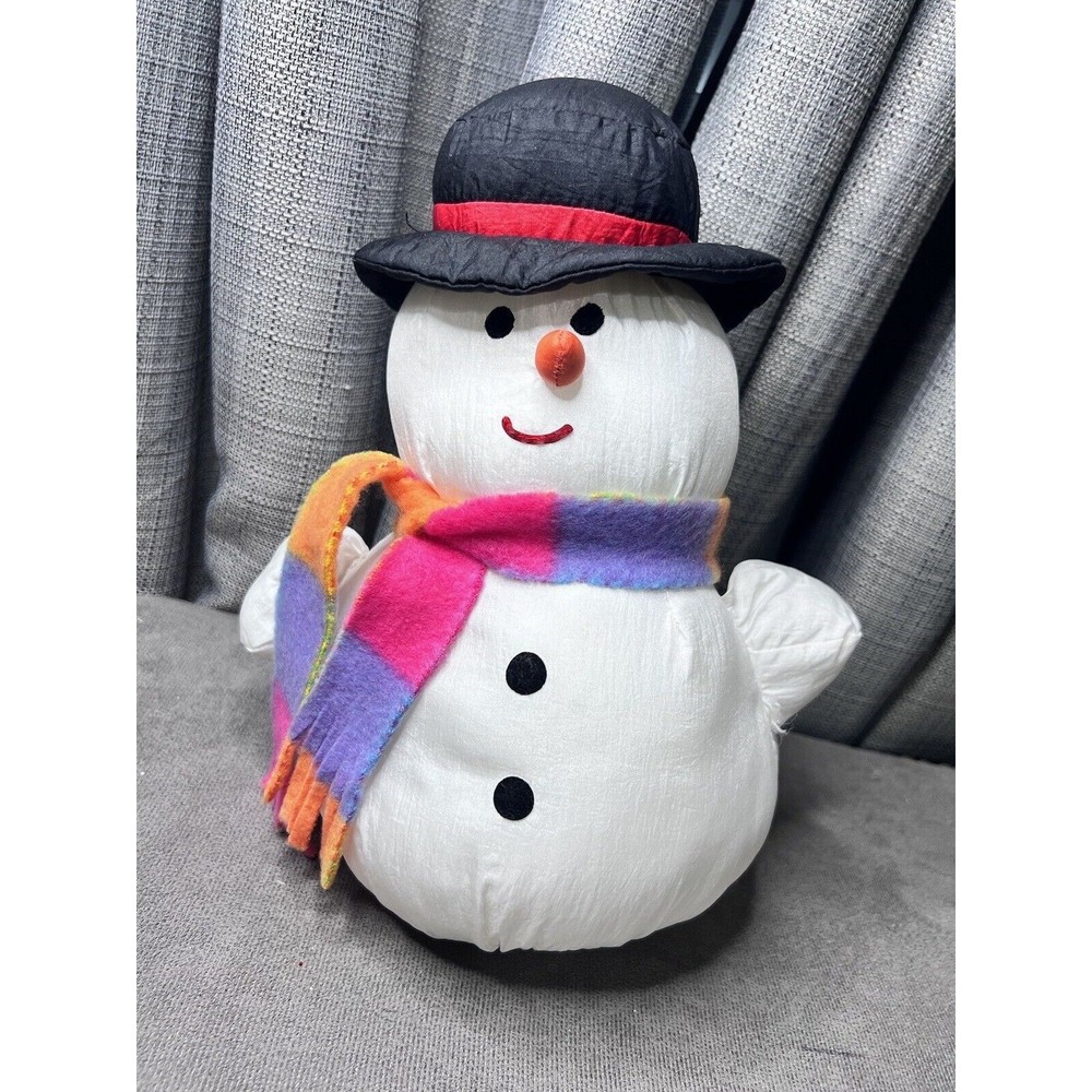 VTG Snowman Plush Nylon Parachute International Silver 11" Felt Scarf Hat 1993